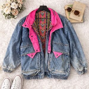 Vintage Jinglers Denim Jacket Pink Lined Grunge Retro Distressed Adult XS S 146